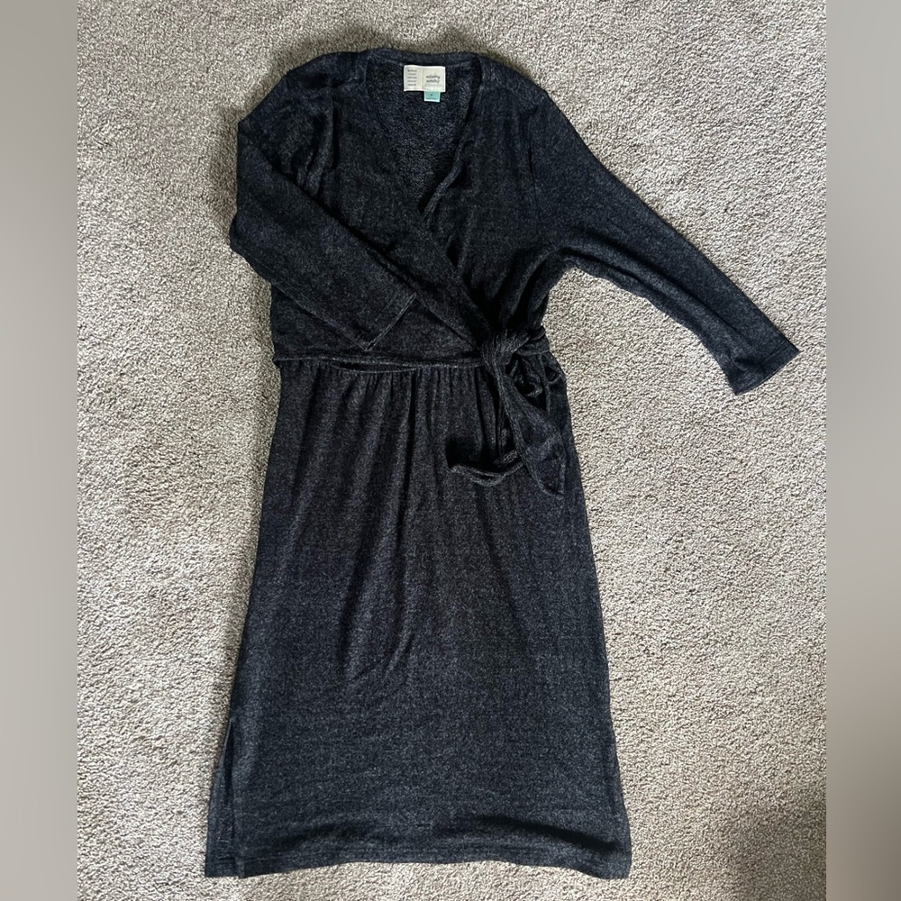 Anthropologie Black Long-Sleeve Wrap Midi Dress